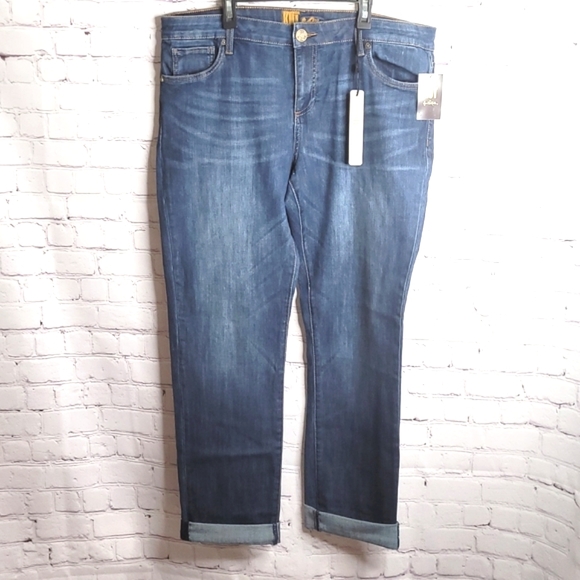Kut from the Kloth Denim - Kut From The Kloth Boyfriend Jeans Stretch Cuffed Blue Size 14 NWT New